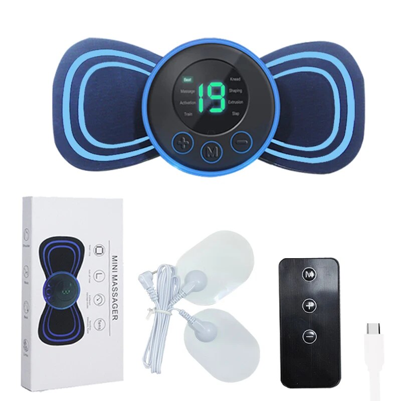 Unisex portable electric mini neck massager with remote, targeting muscle and stress relief.