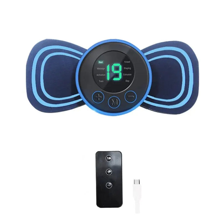 Intelligent electric neck massager, mini and portable with remote for personal wellness.
