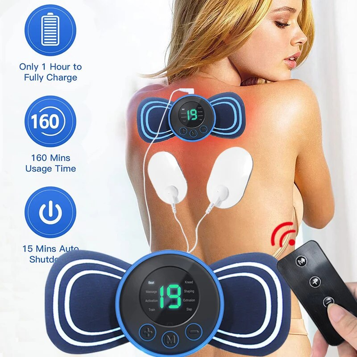 Compact electric neck massager pad with intelligent features for personal wellness.