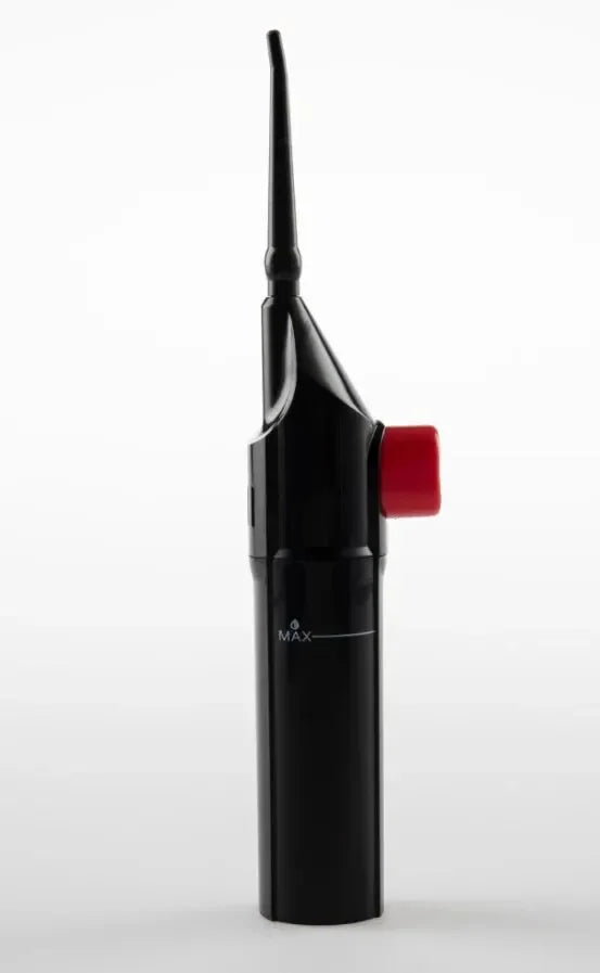Water flosser travel accessory in a sleek design for daily teeth cleaning and gum massage.