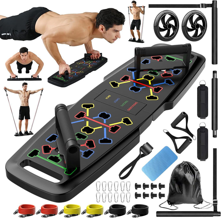 Unisex portable home gym fitness set with multiple tools for full body workouts & strength training.