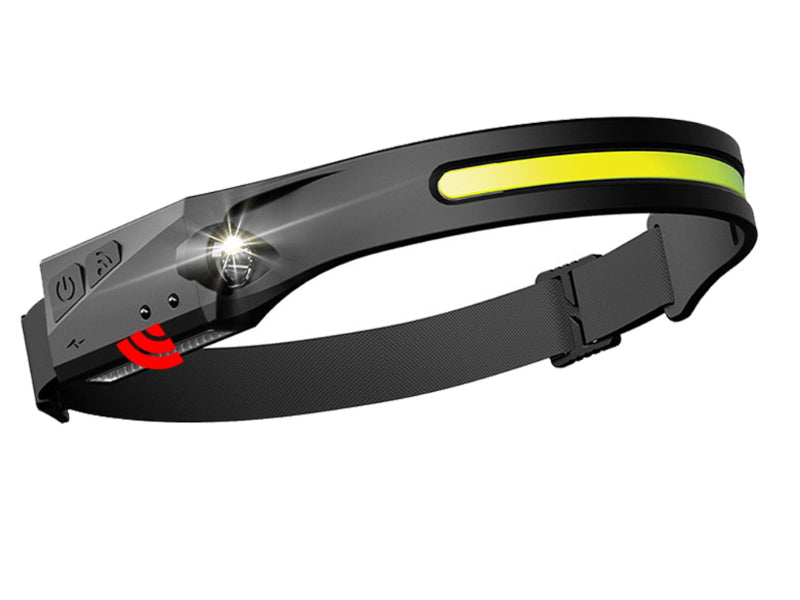 Unisex portable LED headlamp with wide beam illumination for hands-free light in outdoor activities.