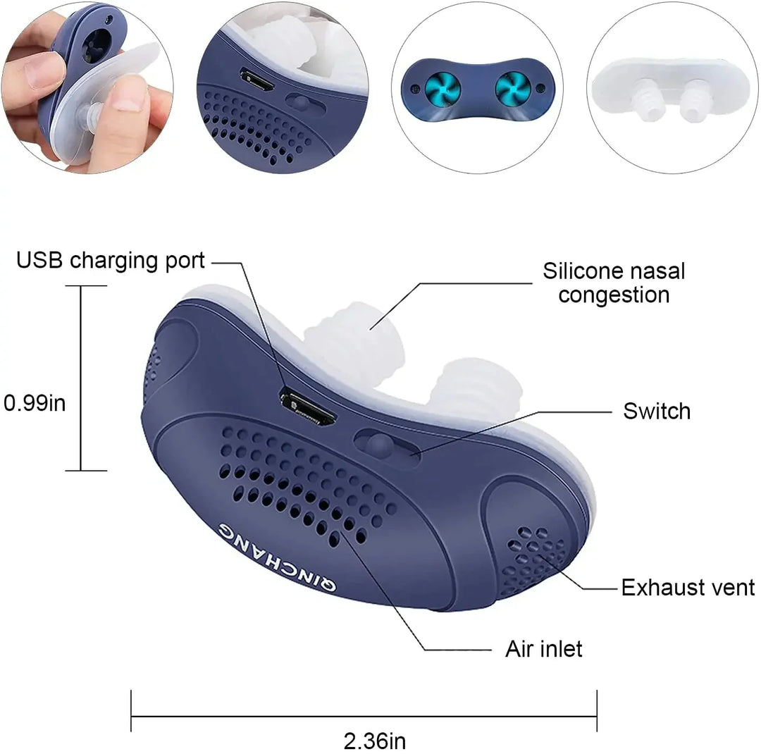 Advanced micro CPAP sleep aid. Hoseless breathing device for sleep apnea & anti-snoring comfort.