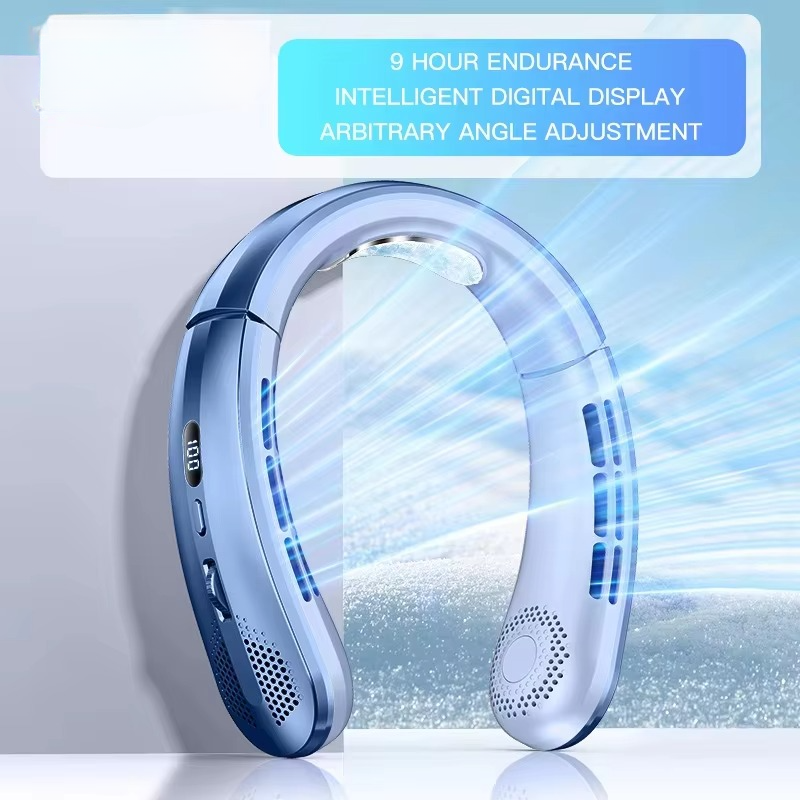 Wearable neck air conditioner fan, lightweight & portable. Ideal for travel, sports, or hands-free personal cooling.