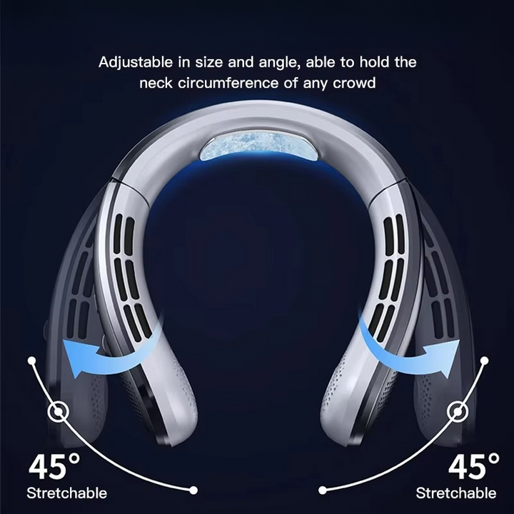 Mini air conditioner neck fan, delivers powerful cooling relief on-the-go. Rechargeable & portable for summer.
