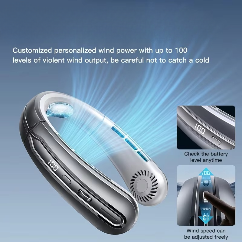 Stay cool with this unisex portable neck fan. Rechargeable, leafless design for comfortable hands-free personal cooling.