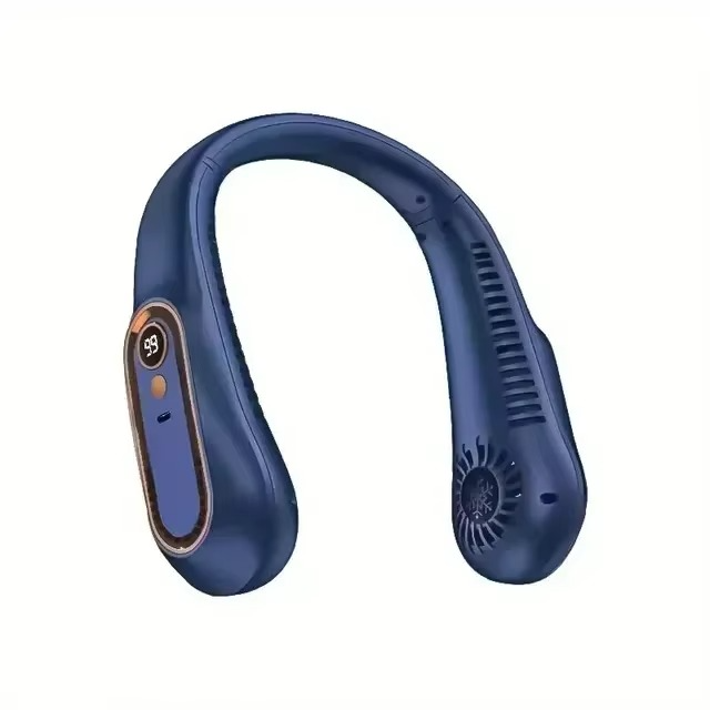Ergonomic, leafless neck fan. Rechargeable for hands-free personal air conditioning & ultimate comfort on-the-go.