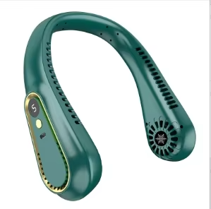 Advanced leafless neck fan technology, rechargeable for continuous personal cooling wherever you go. Wearable tech.