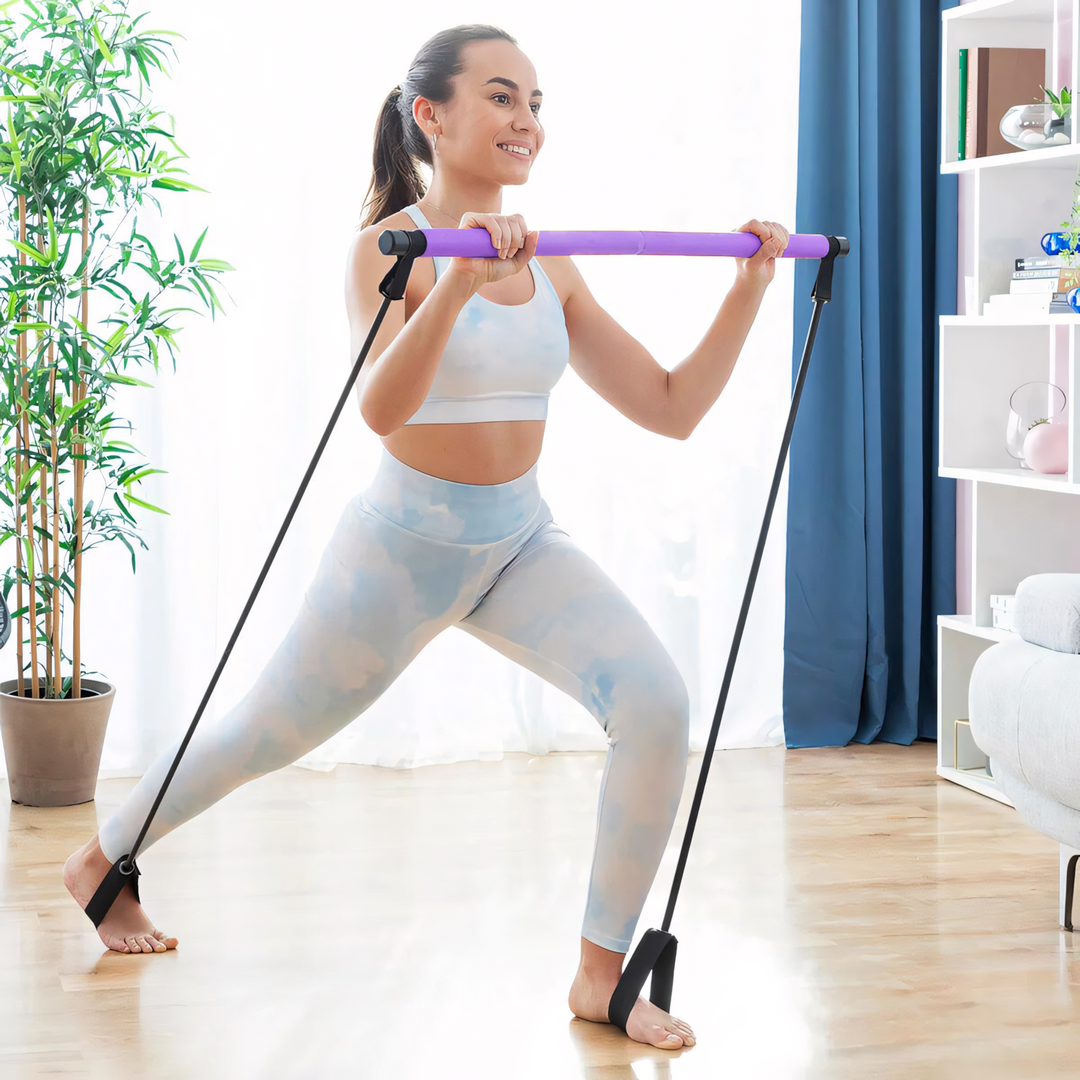 Unisex portable Pilates bar for home fitness, resistance bands for full-body strength training & flexibility.