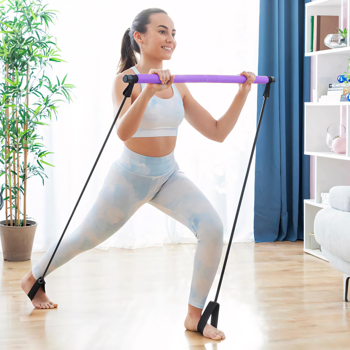 Unisex portable Pilates bar for home fitness, resistance bands for full-body strength training & flexibility.