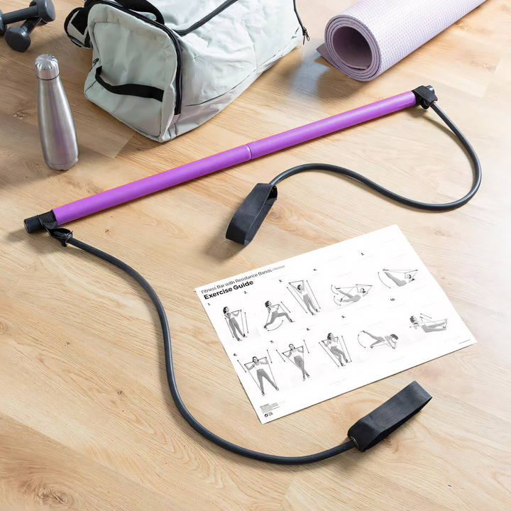 Improve flexibility and build core strength using this portable Pilates bar, great for yoga and home fitness.