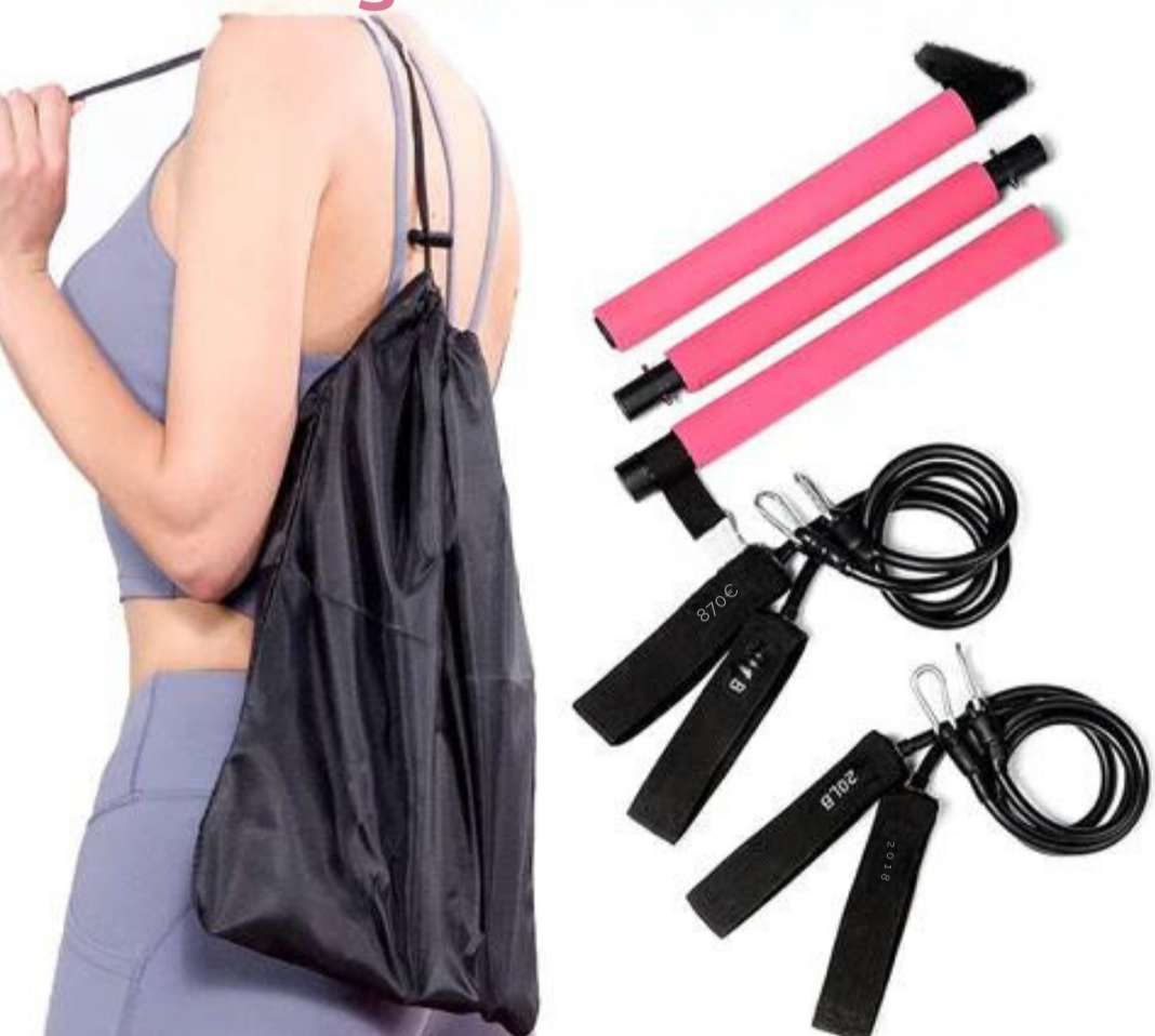 Unisex portable Pilates bar set with resistance bands for full body home gym workouts & core strength.