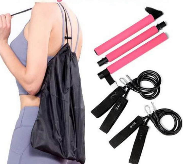Unisex portable Pilates bar set with resistance bands for full body home gym workouts & core strength.