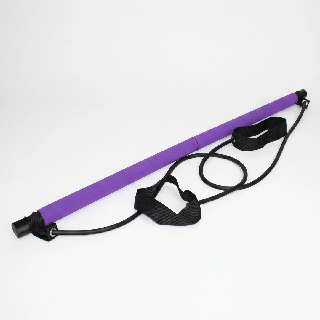 Full body home gym Pilates bar for core strength & muscle toning. Adjustable resistance bands for versatile exercise.