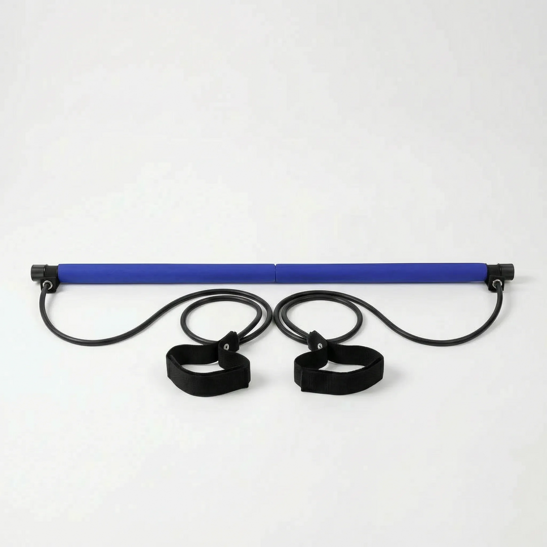 Portable Pilates bar with resistance bands for effective home full body workouts, improving core strength & flexibility.