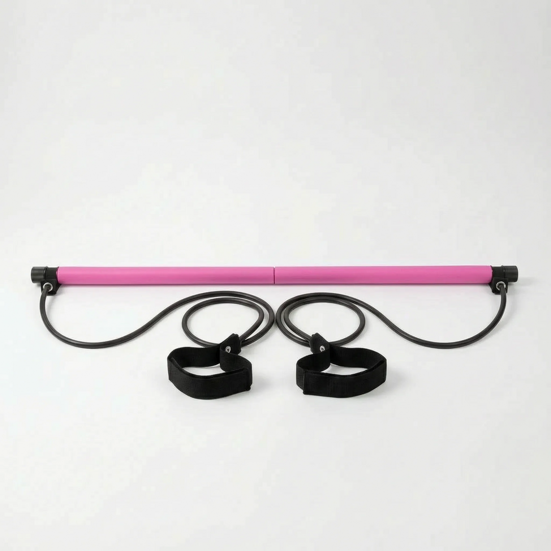 Adjustable resistance Pilates bar for versatile full body home fitness workouts. Unisex, portable, & easy-to-use.