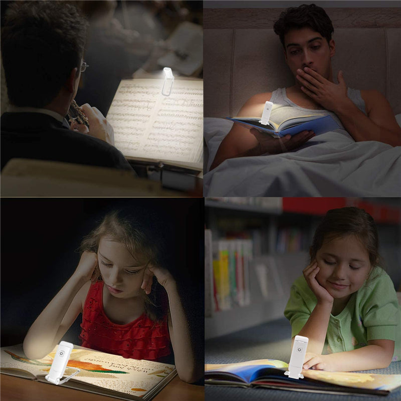 Lightweight travel reading lamp, USB rechargeable, soft LED light for eye protection, flexible neck