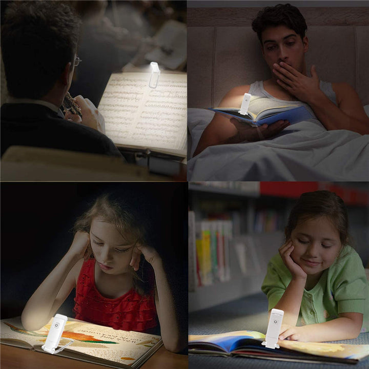 Lightweight travel reading lamp, USB rechargeable, soft LED light for eye protection, flexible neck