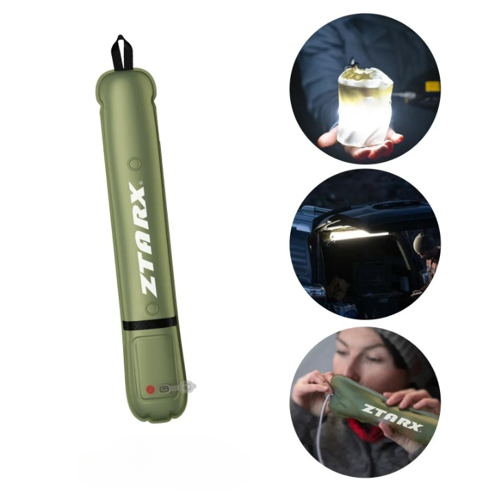 Versatile solar LED tube, inflatable & magnetic, ideal portable lighting for home, camping, emergency.
