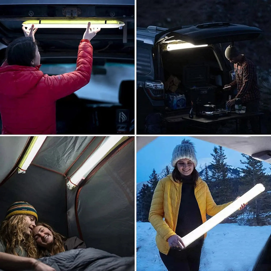 Compact inflatable solar LED tube lamp, lightweight & portable, essential for camping & emergencies.