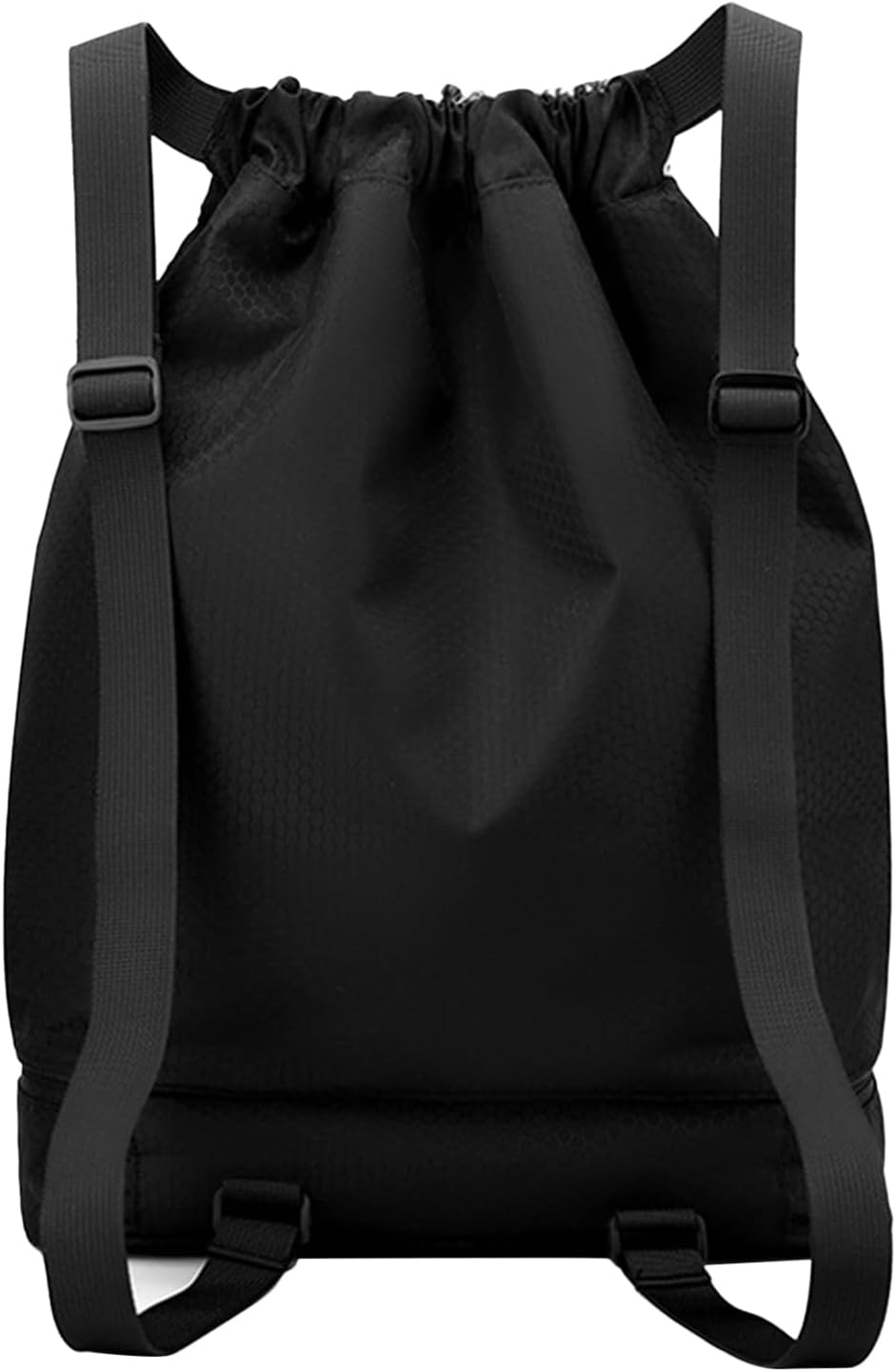 Front view of a portable duffle bag with shoe compartment, suitable for men and women