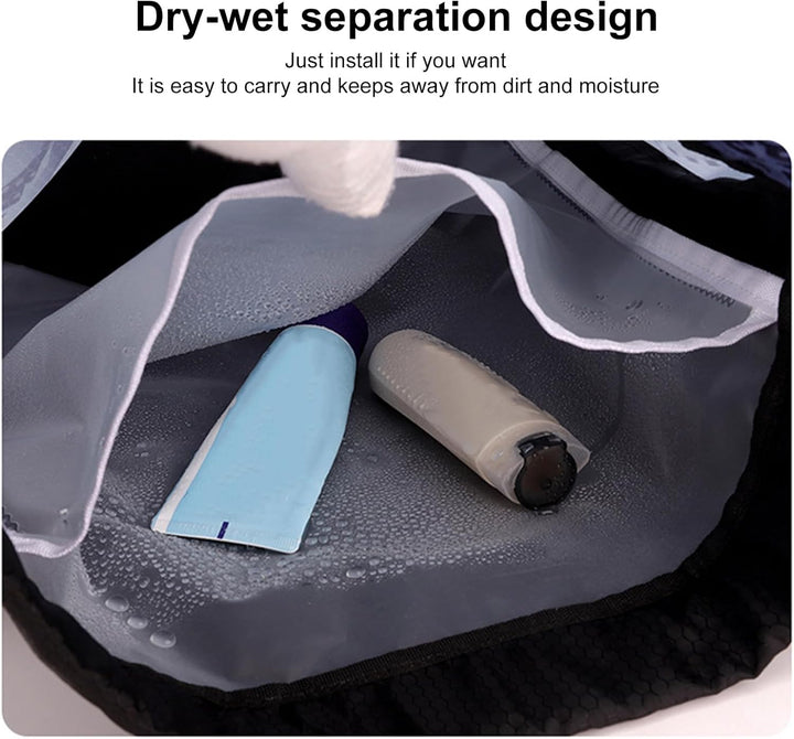 Sporty portable duffle bag with shoe compartment, highlighting its durable fabric and zippers