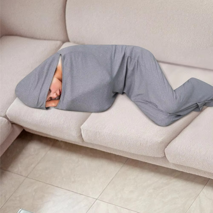 Unisex portable sleeping bag & travel compression blanket, great for outdoor travel, camping gear, and compact sleep.