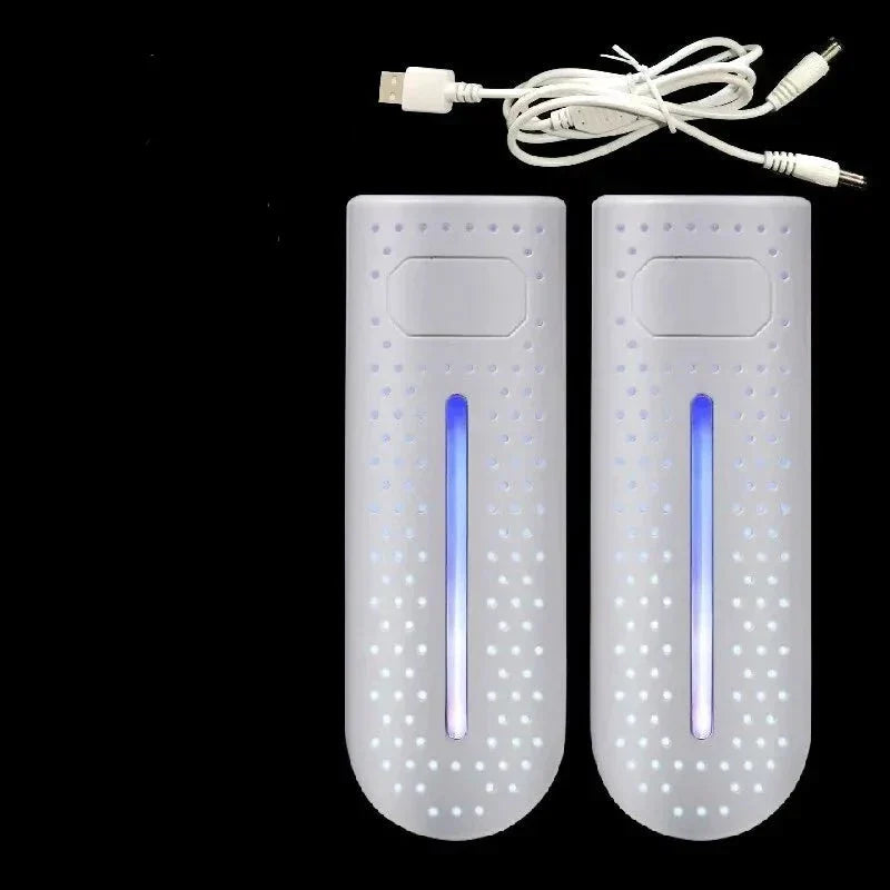 Portable UV shoe sterilizer to eliminate odor-causing bacteria and moisture, promoting freshness.