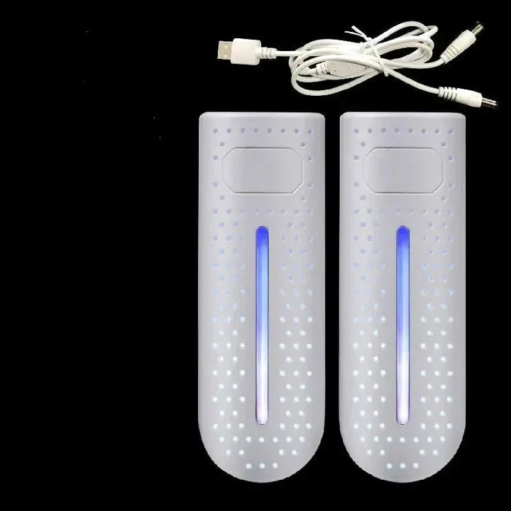 Portable UV shoe sterilizer to eliminate odor-causing bacteria and moisture, promoting freshness.
