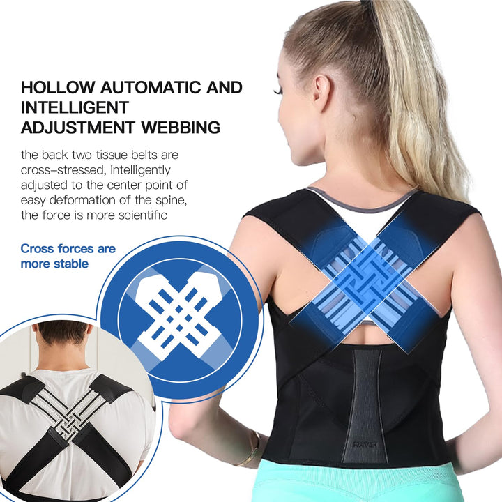 Adjustable unisex posture corrector, providing comfortable back support & promoting wellness for spinal health.