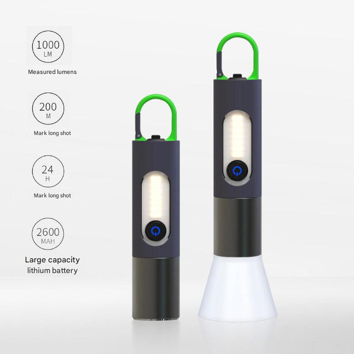 Bright LED flashlight beam cutting through the darkness, showcasing powerful illumination.