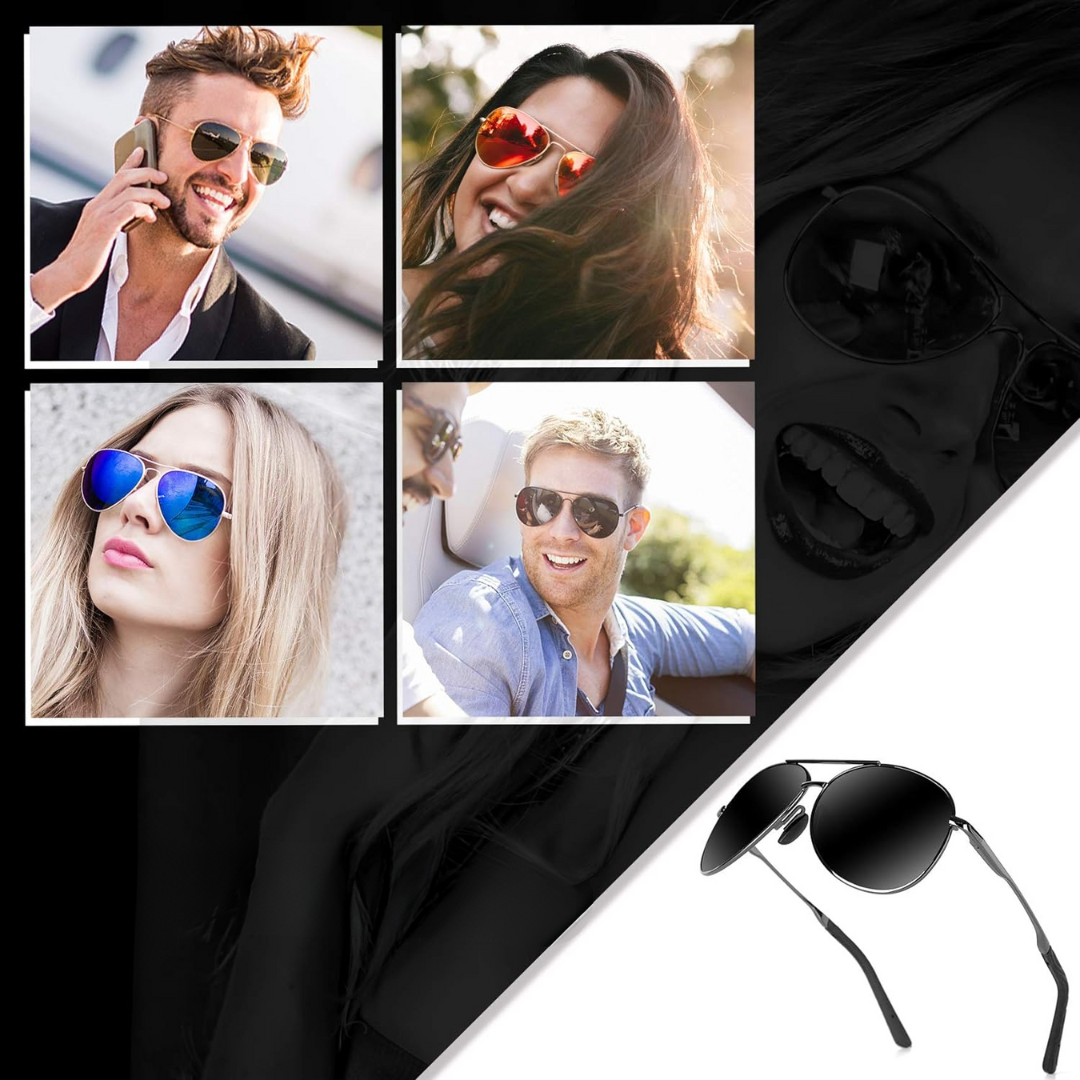Unisex aviator sunglasses with reflective polarized lenses, stylish and protective