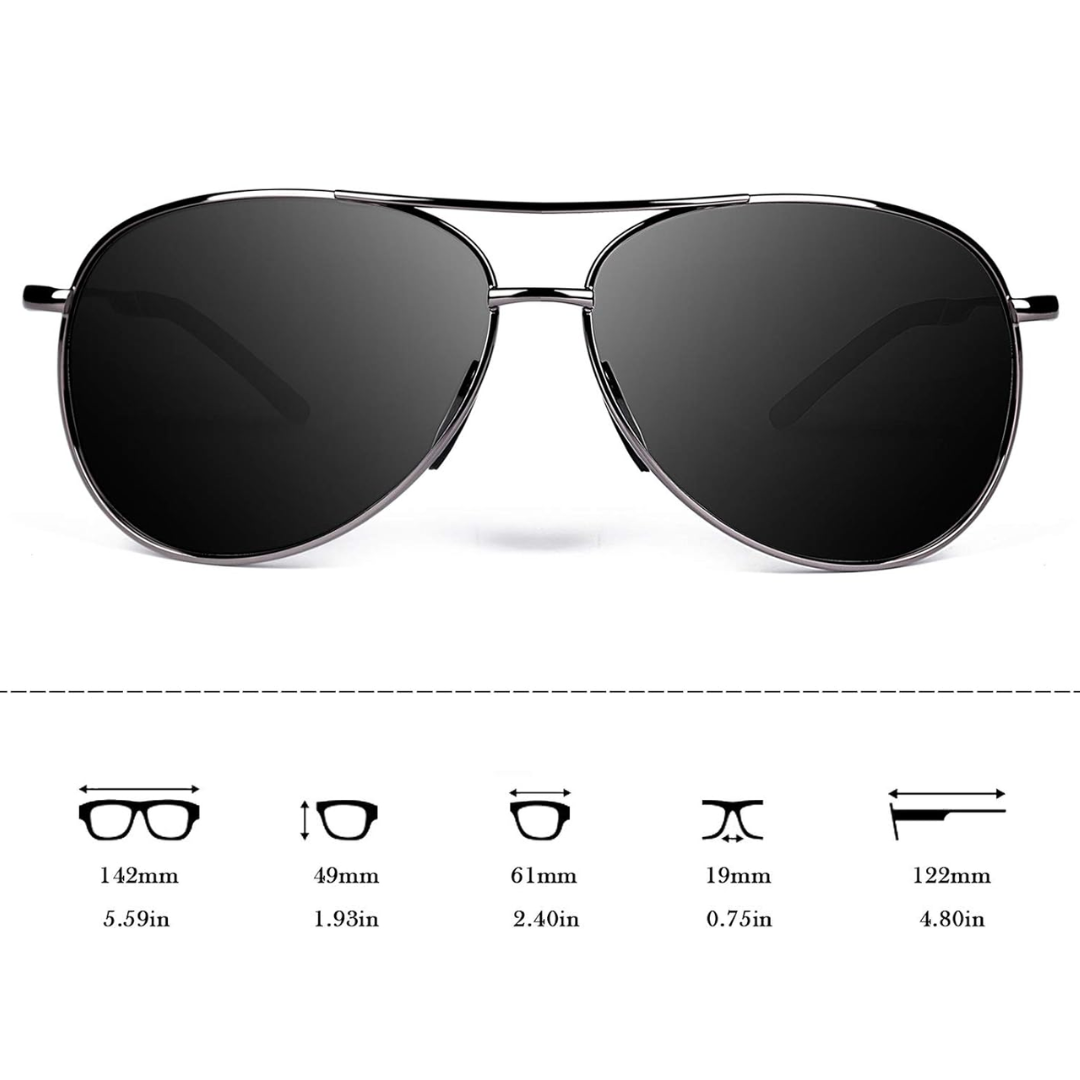 Ergonomic design of mens and womens polarized aviator sunglasses, comfortable fit