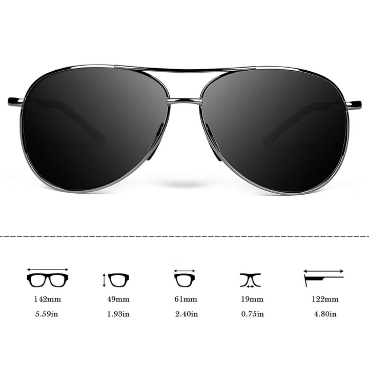 Ergonomic design of mens and womens polarized aviator sunglasses, comfortable fit