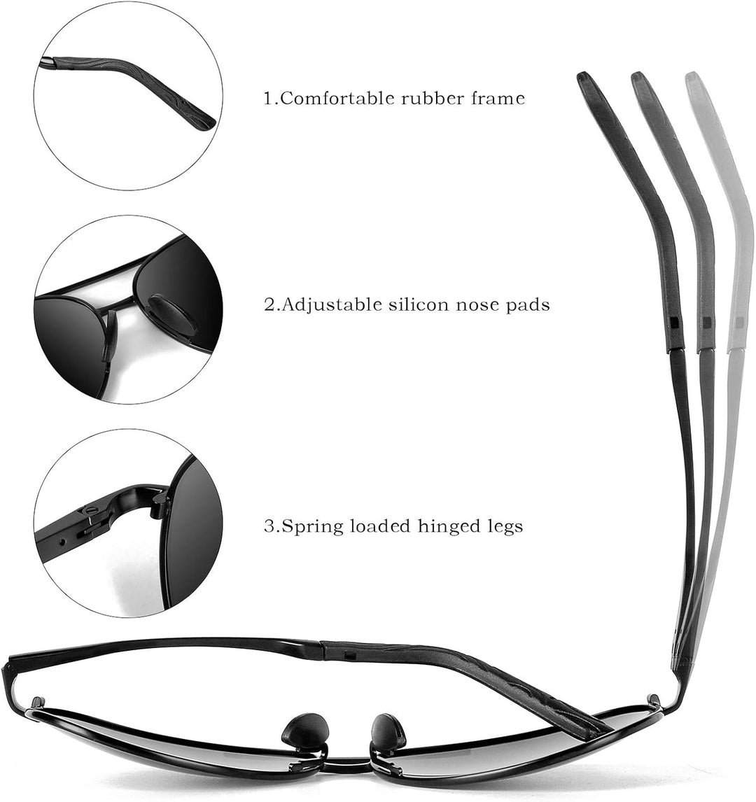 Premium aviator sunglasses in a protective case, emphasizing UV protection