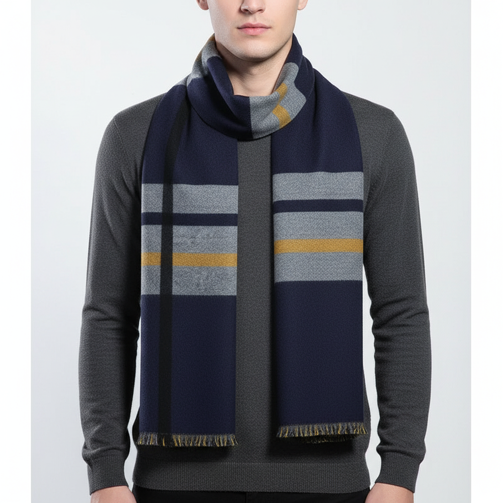 Soft cashmere-feel black shawl, offering generous warmth and versatile styling for winter fashion.