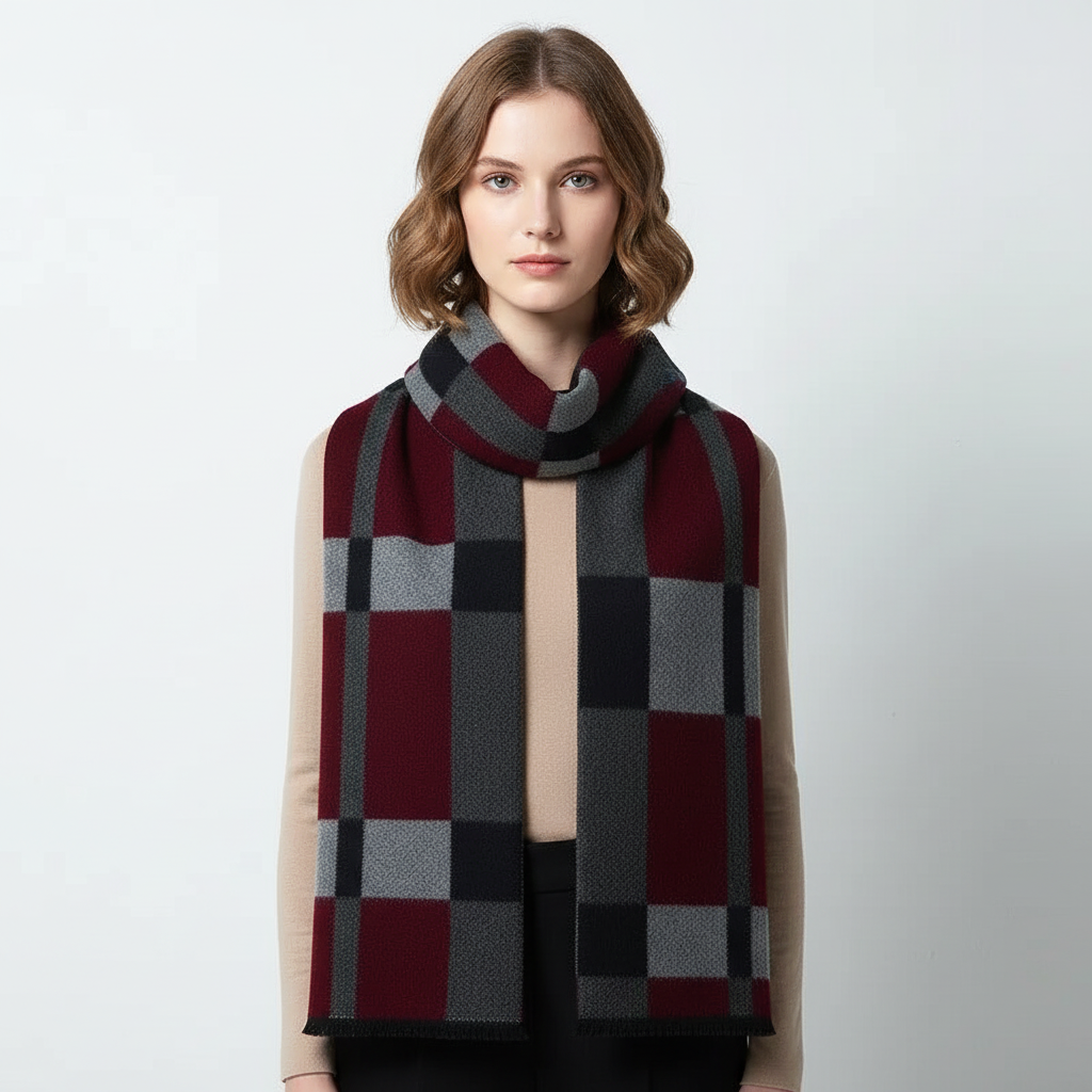 Stylish dark grey cashmere-feel unisex scarf, ideal for warmth and adding a touch of elegance.