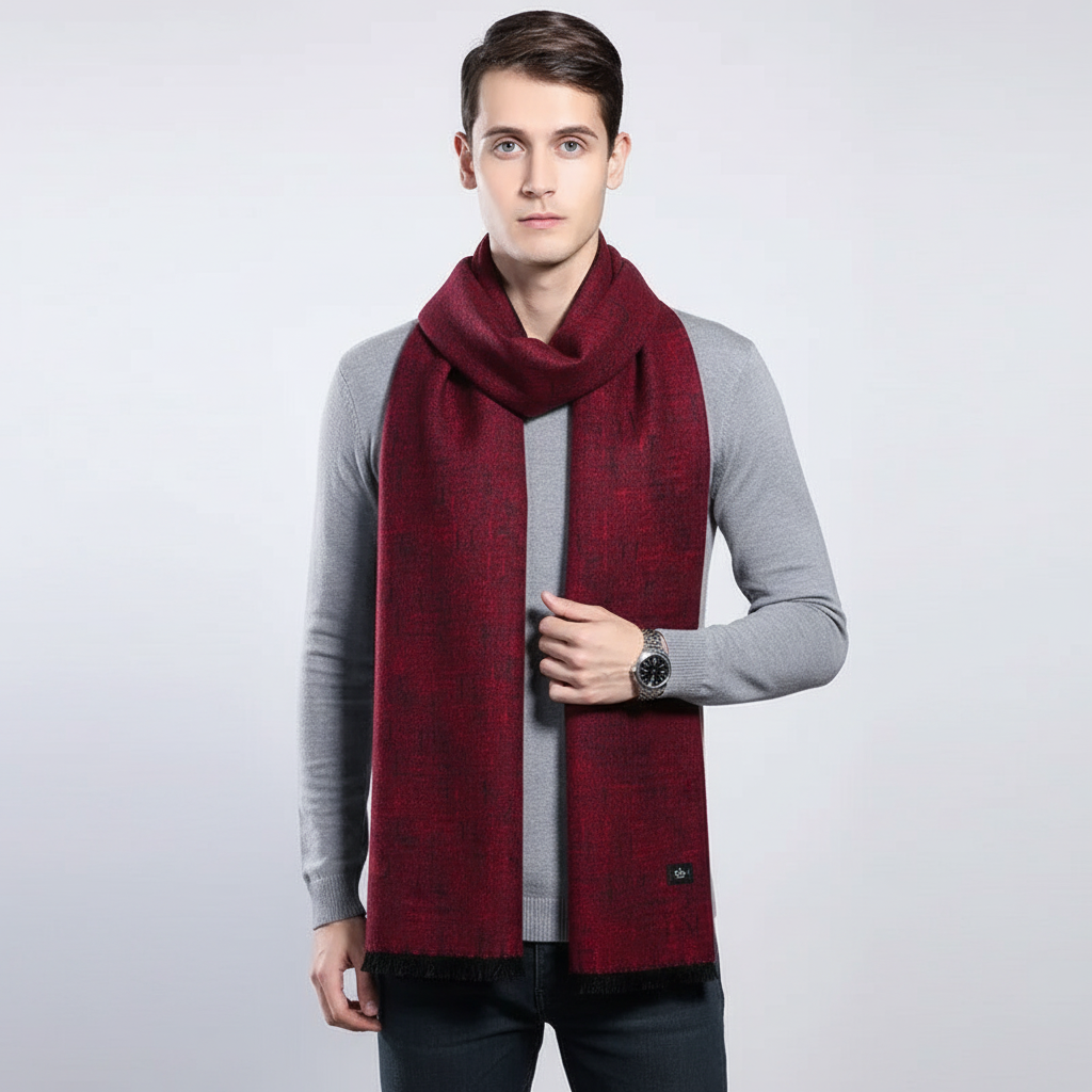 Unisex winter scarf with cashmere feel, folded neatly, highlighting its luxurious and warm material.
