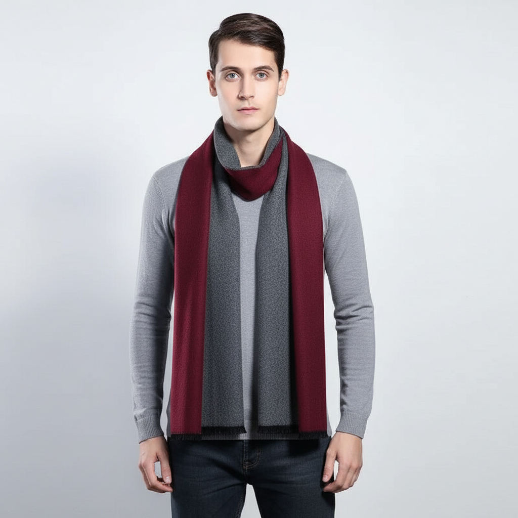 Fashionable cream-colored cashmere-feel winter scarf, a soft and warm accessory for any winter look.