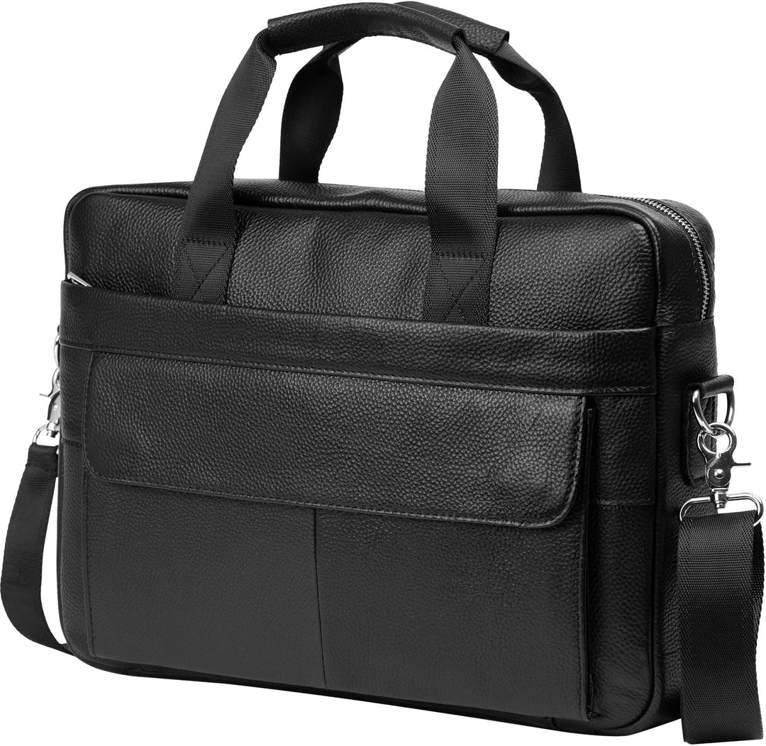 Professional leather laptop bag with organizer compartments, ideal for business and travel.