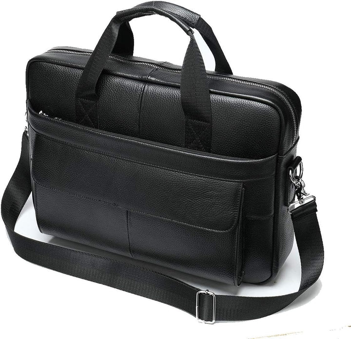 High-quality leather work bag with secure 15" laptop compartment & built-in organizer.
