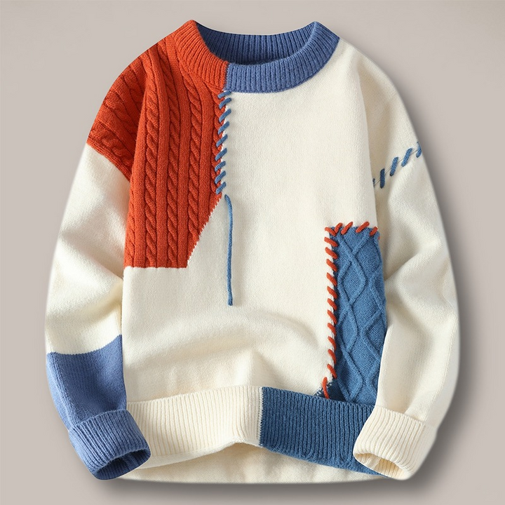 Close-up of a soft, cozy textured knit sweater, ideal for unisex winter fashion & comfortable everyday wear.