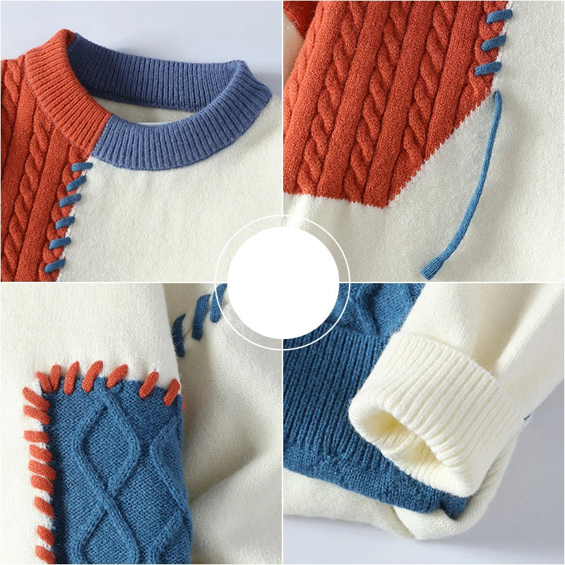 Versatile unisex long-sleeve knitted sweater with cozy texture, a premium choice for stylish winter fashion & comfort.