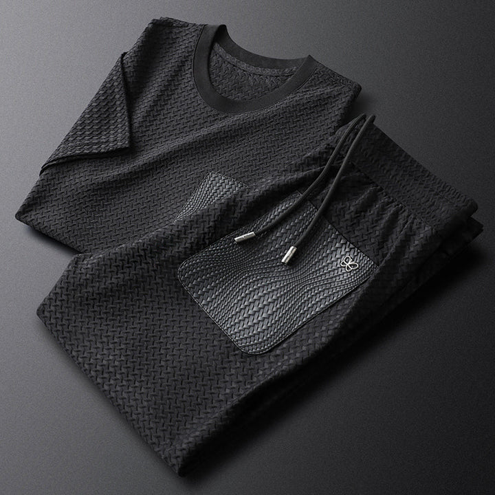 Folded premium jacquard matching set, emphasizing soft fabric & everyday fashion.