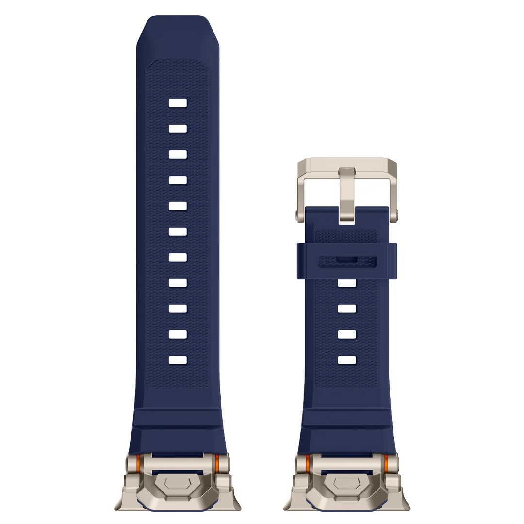Quick-release unisex silicone strap, versatile and robust for smartwatches.