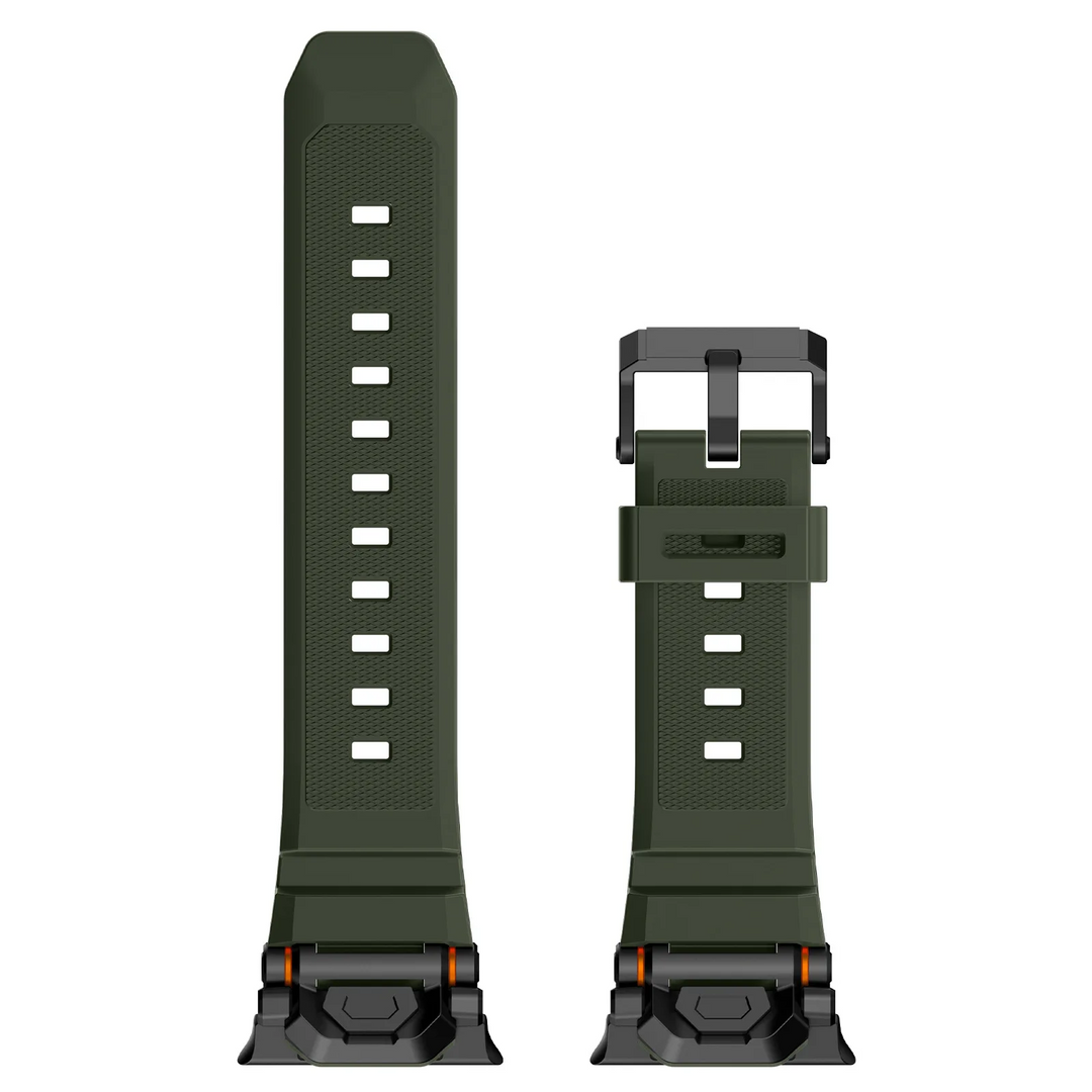 Durable and comfortable silicone watch band with strong quick-release lugs.