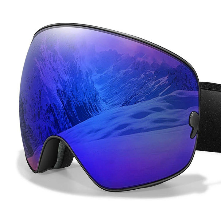 Unisex anti-fog ski goggles with UV400 & night vision lens, perfectly fitted on a snow helmet.