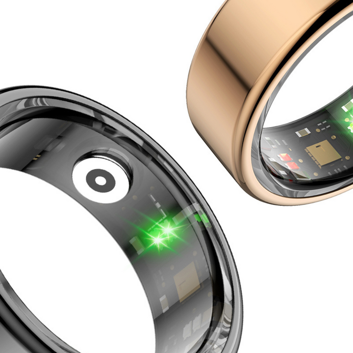 Sleek, slim smart ring: a wearable tech device for health monitoring & fitness tracking.