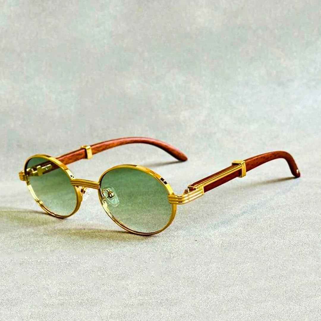 Unisex premium sunglasses with real wood detail frames, offering luxury style & UV protection.