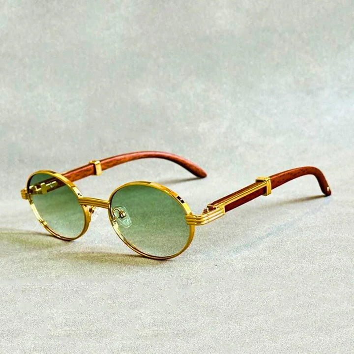 Unisex premium sunglasses with real wood detail frames, offering luxury style & UV protection.